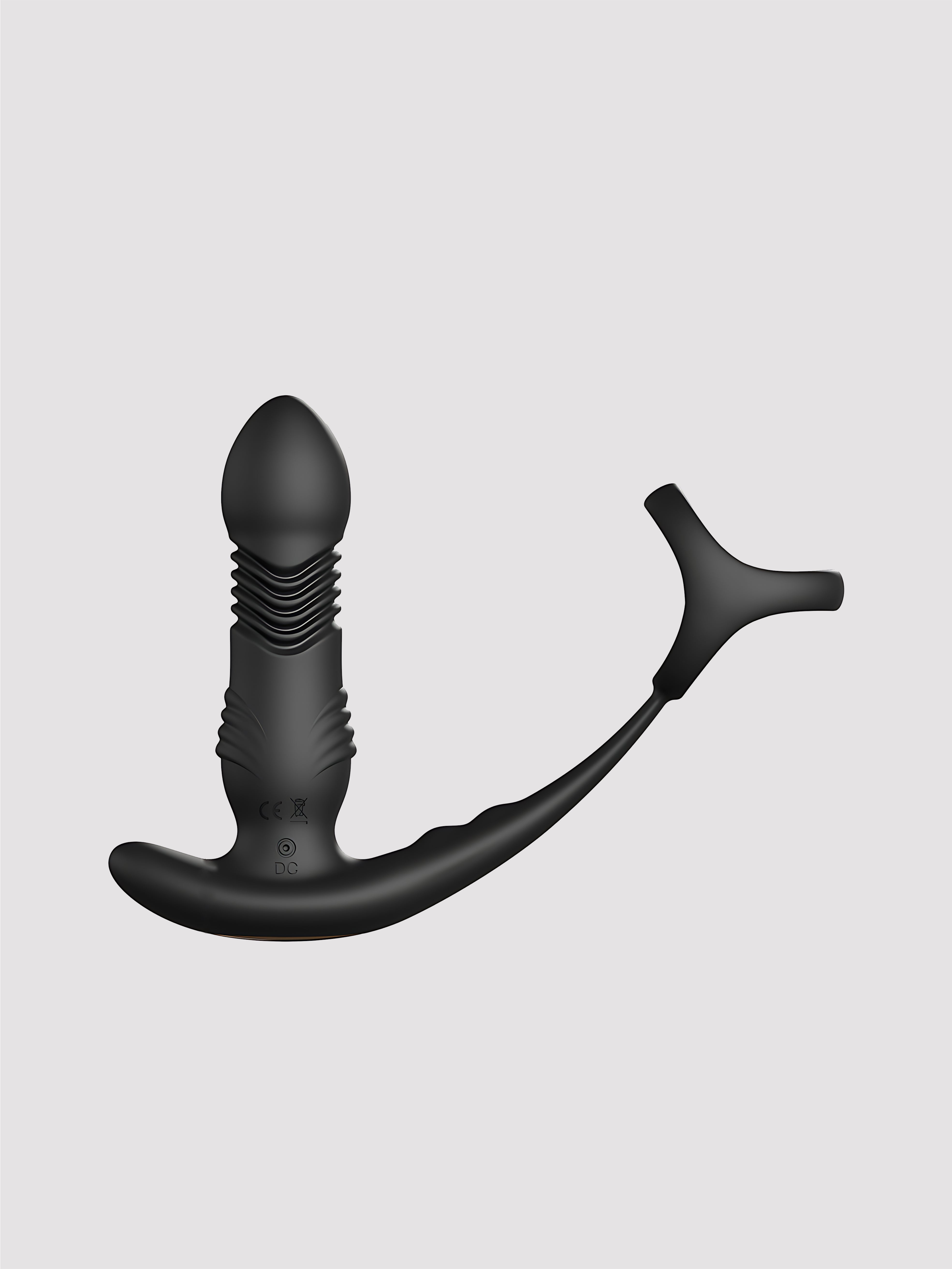 Stretchy retractable triple-ring prostate stimulator for couples shared pleasure and stamina.